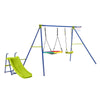 4-in-1 heavy-duty metal playset featuring a slide, swings, and basketball hoop, perfect for kids aged 3 to 12 in the.