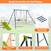 4-in-1 heavy-duty metal playset featuring a slide, basketball hoop, and strong A-shaped frame for backyard fun.