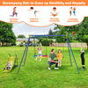 4-in-1 heavy-duty metal playset featuring a slide and basketball hoop, perfect for outdoor fun in the backyard.