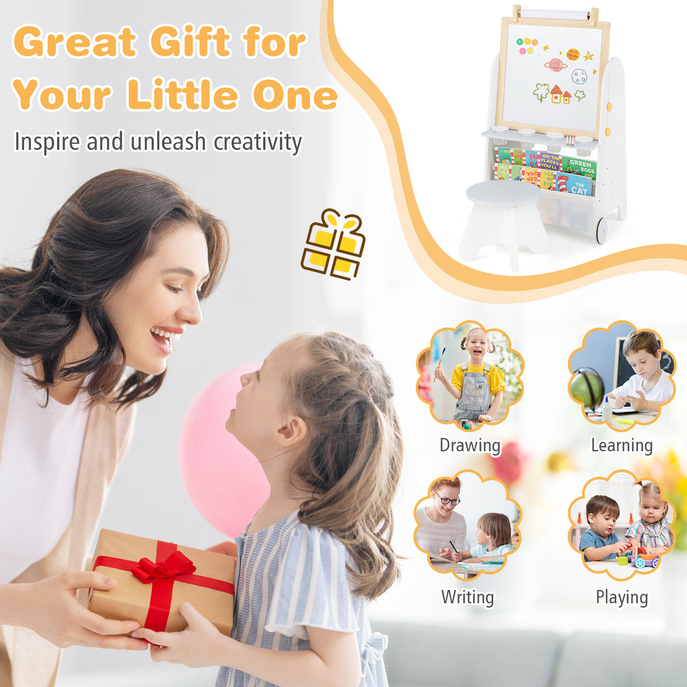4-in-1 toddler activity table set with magnetic whiteboard and chalkboard, featuring adjustable height and ample.