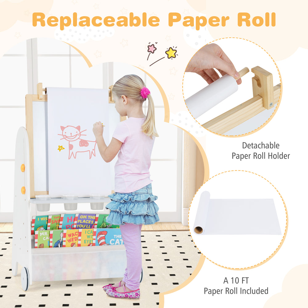 Toddler using the 4-in-1 activity table set with a replaceable paper roll for creative drawing and art activities.