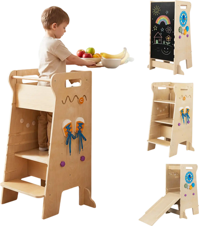 Costway 4-in-1 Toddler Tower Chalkboard Slide Montessori Games 12026390 New
