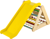 Yellow 4 in 1 Triangle Climber Toy with sliding board and climbing net, perfect for indoor and outdoor play.