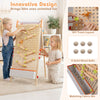 Kids engage with the 4-in-1 wooden art easel featuring a marble run, adjustable height, and storage bin for creative.