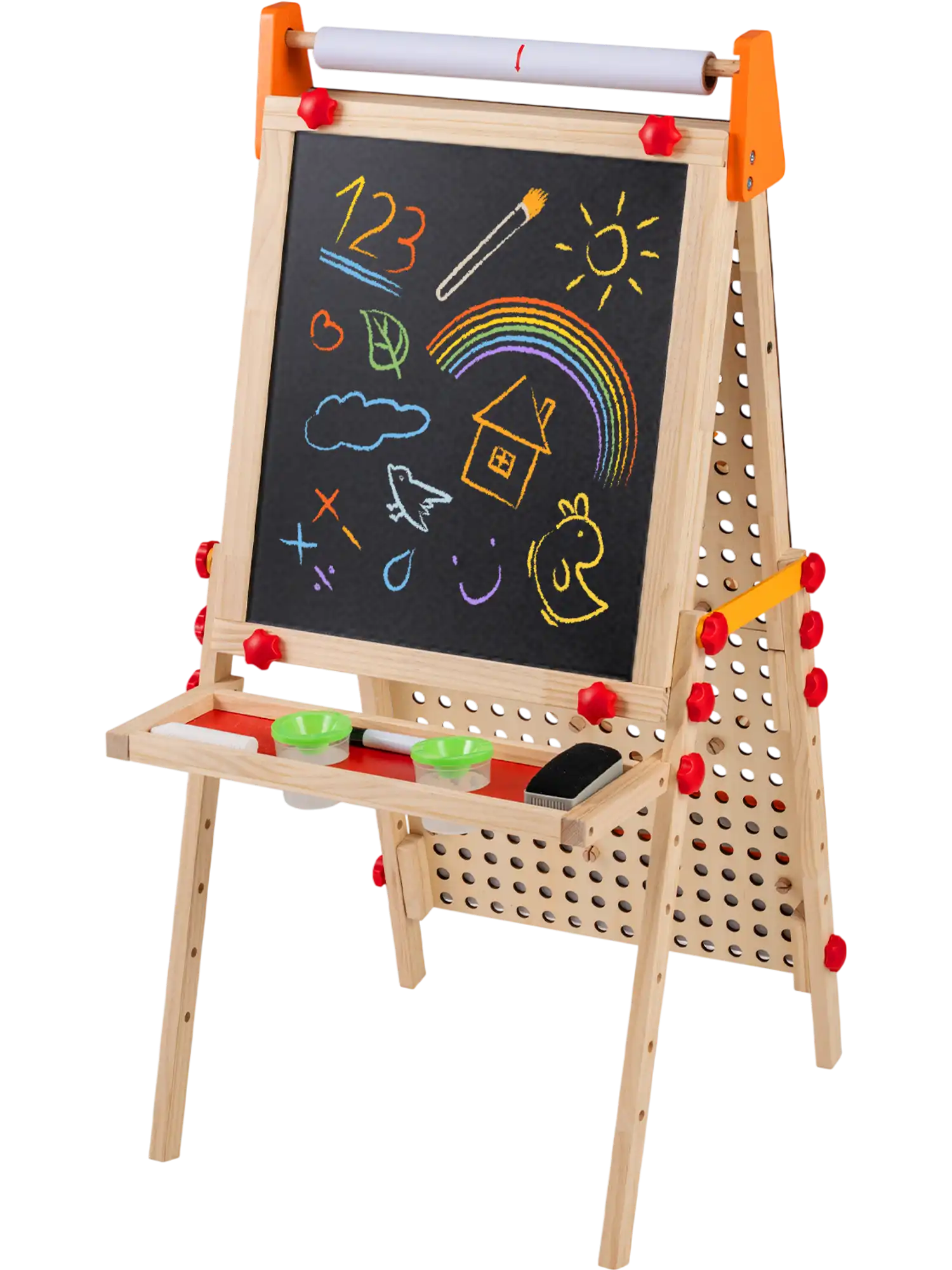 Costway 4-in-1 Wooden Kids Art Easel Double-Sided Foldable Paper Roll Storage Tray 10493798 New