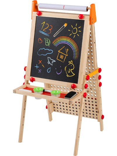Costway 4-in-1 Wooden Kids Art Easel Double-Sided Foldable Paper Roll Storage Tray 10493798 New