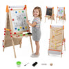Kids art easel featuring a double-sided chalkboard and magnetic whiteboard, with adjustable height and storage tray for.