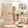 4-in-1 wooden kids art easel featuring a double-sided chalkboard, magnetic whiteboard, and adjustable height for.