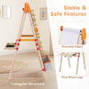 Double-sided wooden kids art easel with adjustable height, paper roll, and storage tray for creative play and safe use.