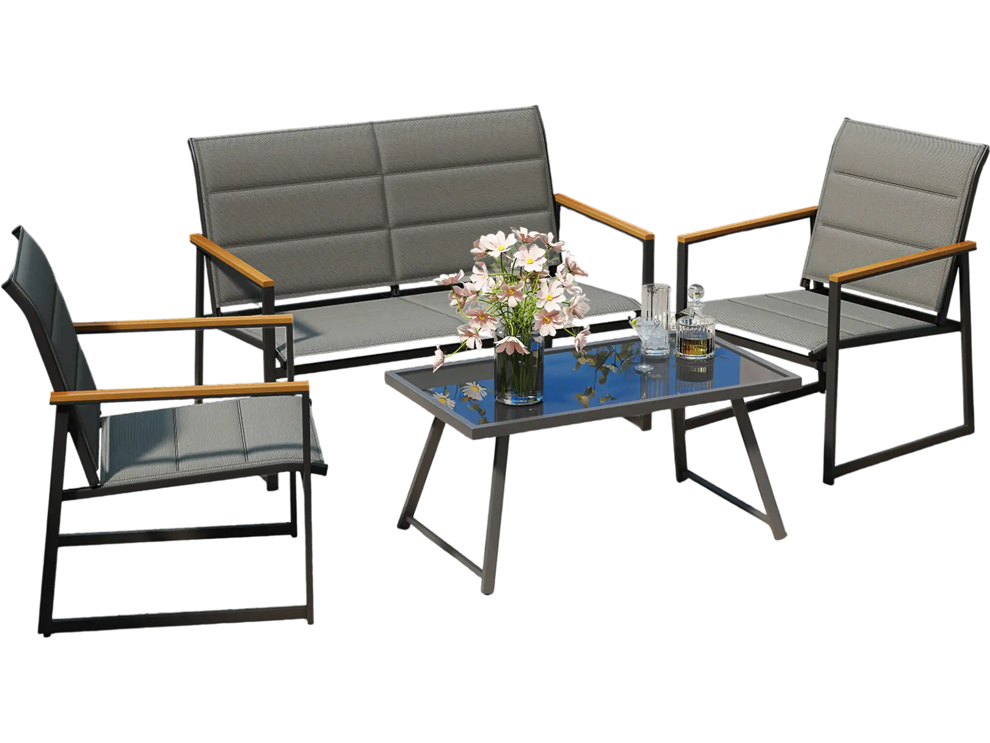 Costway 4-Piece Outdoor Patio Conversation Furniture Set Gray 386542791 New