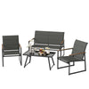 4-piece gray outdoor conversation patio furniture set with loveseat, two armchairs, and coffee table for versatile.