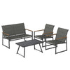4-piece gray outdoor conversation patio furniture set with loveseat, two armchairs, and a rectangle coffee table.