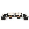 Outdoor conversation set featuring a storage coffee table, PE rattan, and soft white cushions for backyard relaxation.