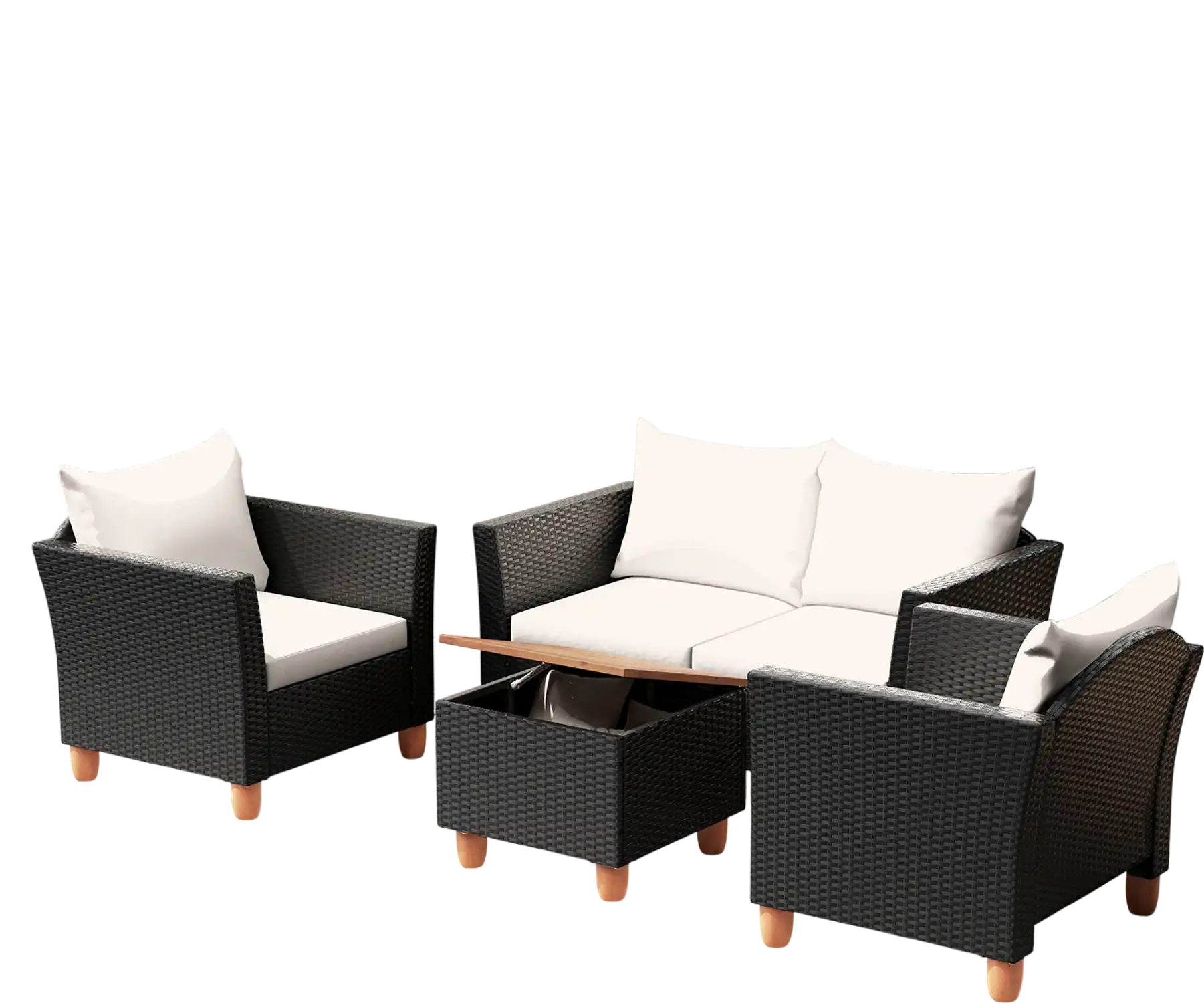 Costway 4-Piece Outdoor Conversation Set w/ Storage Coffee Table White 19836742 New