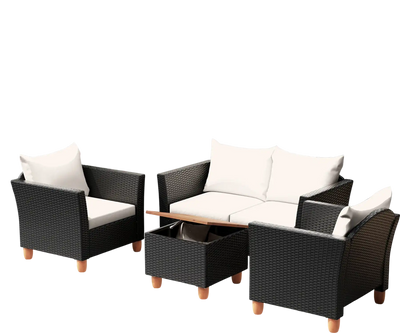 Costway 4-Piece Outdoor Conversation Set w/ Storage Coffee Table White 19836742 New