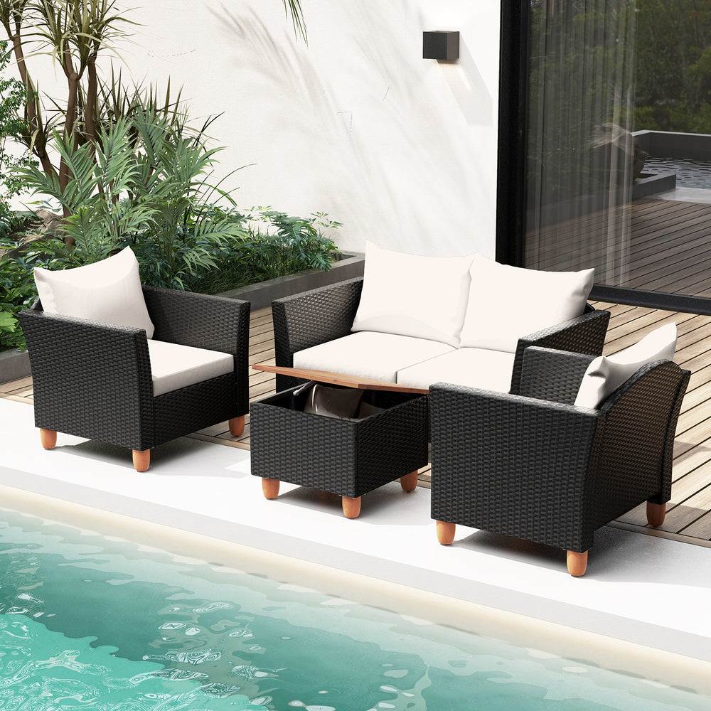 4 Piece Outdoor Conversation Set with Storage Coffee Table-White - Gallery View 1 of 10