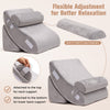 Adjustable gray wedge pillow set for back, neck, and leg pain relief, featuring a movable headrest and soft surface.