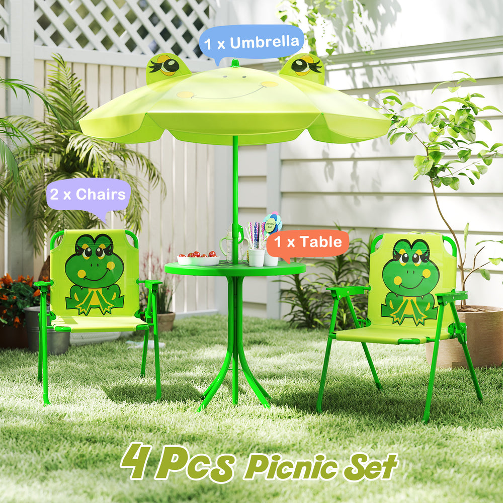 4 Pieces Kids Picnic Set with 2 Folding Chairs and Height Adjustable Umbrella-Light Green - Gallery View 1 of 11
