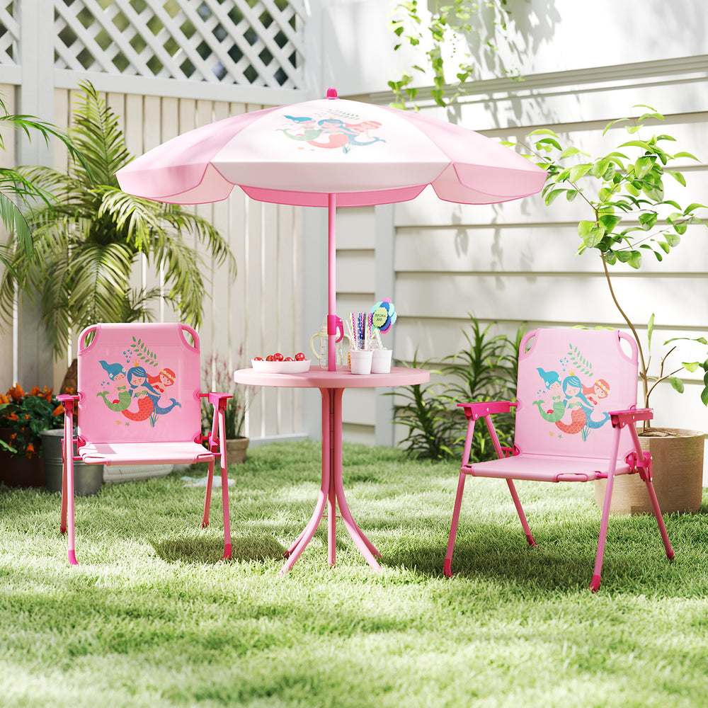 4 Pieces Kids Picnic Set with 2 Folding Chairs and Height Adjustable Umbrella-Pink - Gallery View 1 of 11