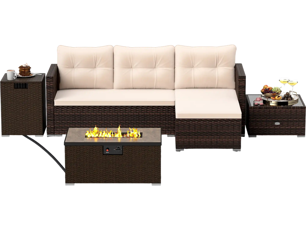 4 Pieces Outdoor Furniture Set with 32 Inch Fire Pit Table and Propane Tank Cover