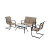 4-piece outdoor patio furniture set featuring a padded glider loveseat and coffee table in brown for cozy gatherings.