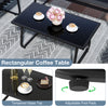 Rectangular coffee table with tempered glass top and adjustable foot pads, perfect for patio furniture set.