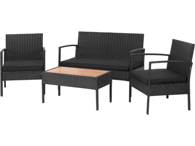 Costway 4-Pc Patio Rattan Cushioned Furniture Set w/ Wooden Tabletop 20963174 New