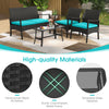 4-piece rattan conversation set featuring a turquoise loveseat and chairs, with a tempered glass coffee table for.