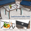 Tempered glass coffee table with PE rattan frame and non-slip bumpers, perfect for backyard relaxation.