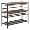 41-inch rustic brown 4-tier bar table with wine rack and glass holders, ideal for kitchens and dining rooms.