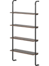 4-tier industrial pipe shelving with rustic brown wood and metal frame, ideal for living room or kitchen organization.