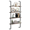 4-tier industrial pipe shelving in rustic brown with metal frame, ideal for organizing books and decor in small spaces.