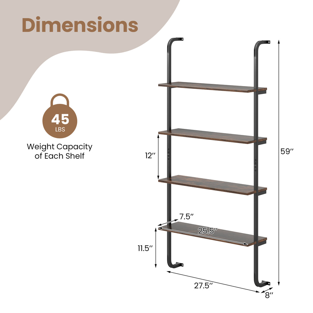 4-tier industrial pipe shelving with a rustic brown finish, featuring a sturdy metal frame and 12" shelf spacing for.