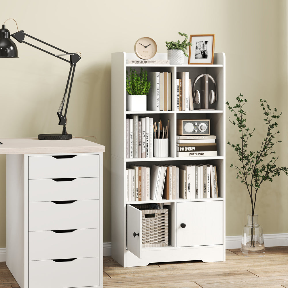 4 Tiers Bookshelf with 4 Cubes Display Shelf and 2 Doors-White - Gallery View 1 of 10
