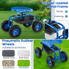 Rolling garden cart with pneumatic rubber wheels, adjustable seat, and tool tray, perfect for outdoor gardening tasks.