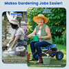 4-wheel rolling garden cart work seat in blue, featuring ergonomic design and tool storage, ideal for comfortable.