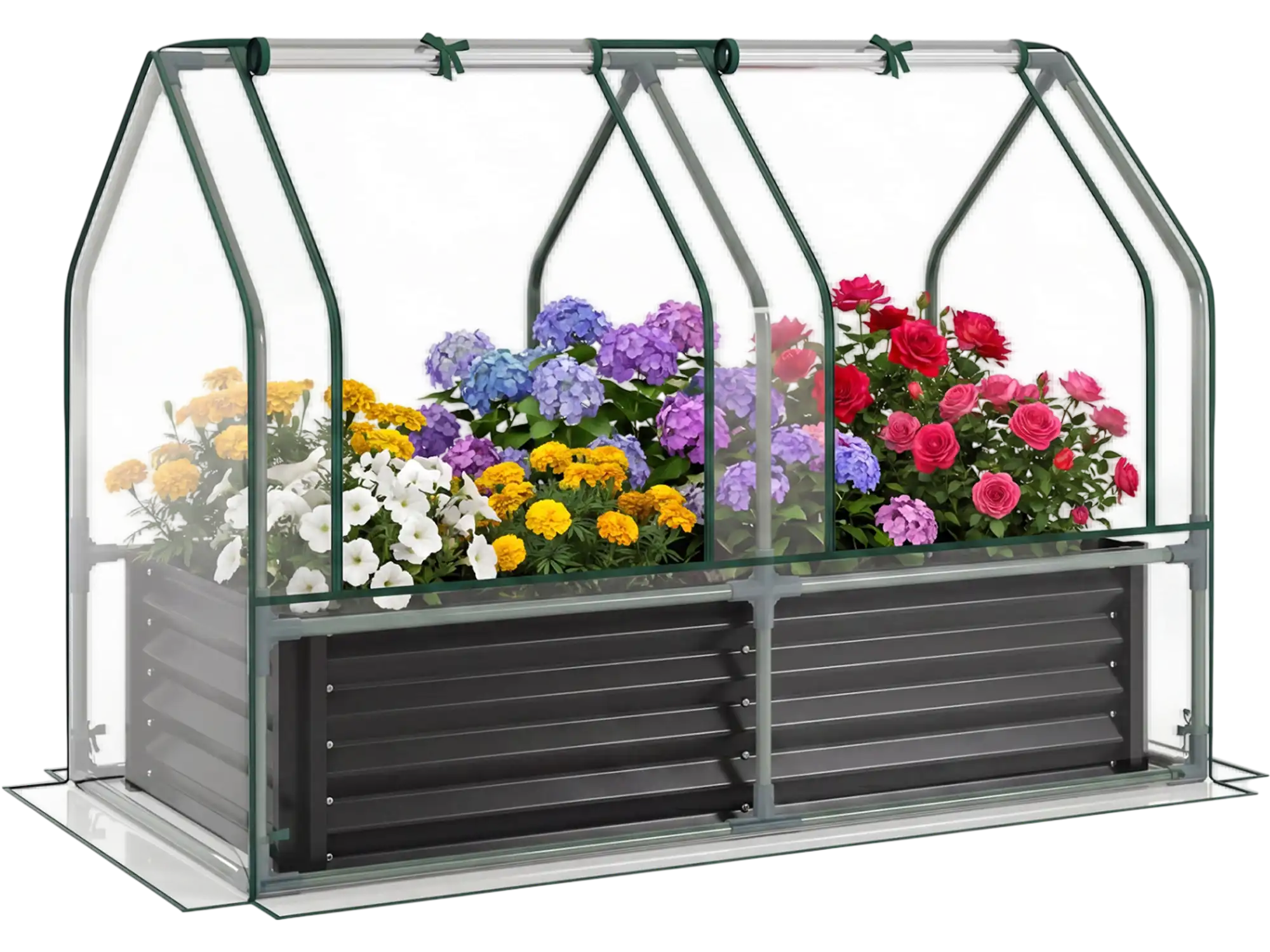 Costway 4' x 2' x 3' Galvanized Raised Garden Bed with Greenhouse Cover 31914536 New