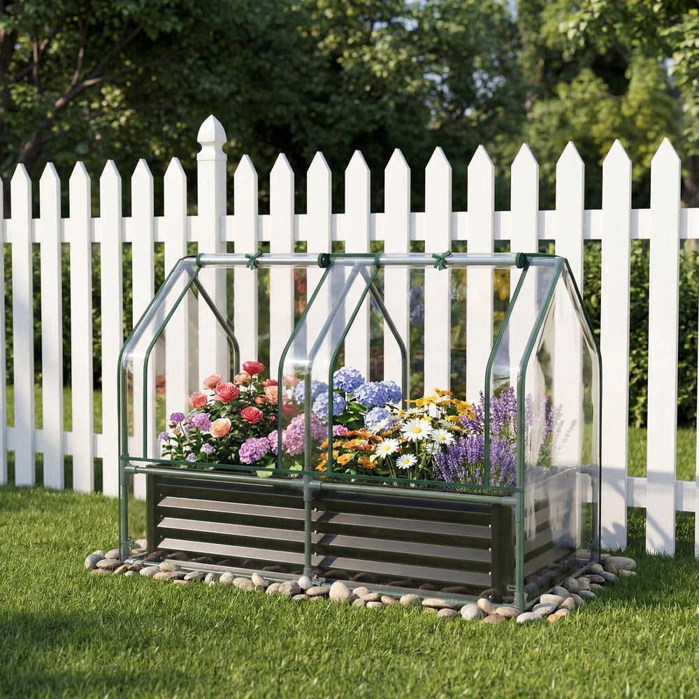 4 x 2 x 3 FT Small Galvanized Raised Garden Bed with Greenhouse Cover - Gallery View 2 of 10