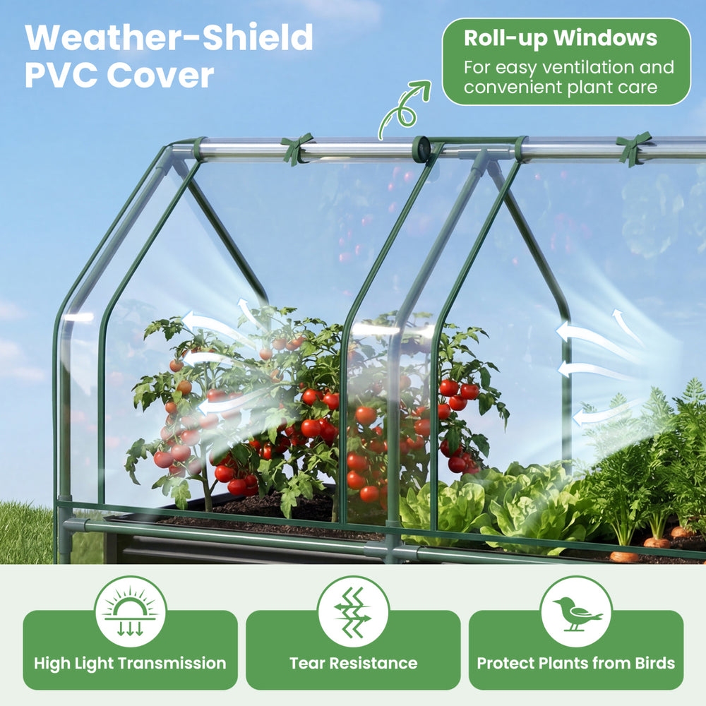 4 x 2 x 3 FT Small Galvanized Raised Garden Bed with Greenhouse Cover - Gallery View 8 of 10