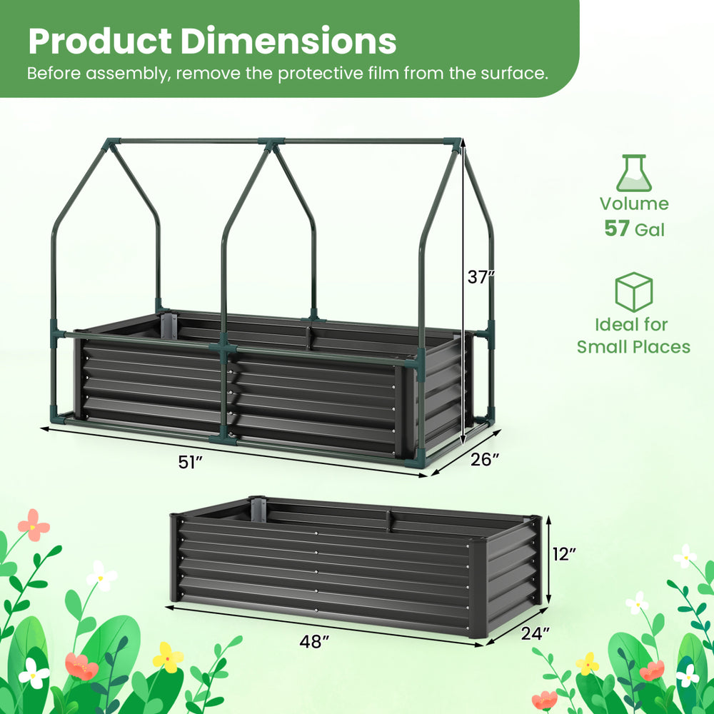 4 x 2 x 3 FT Small Galvanized Raised Garden Bed with Greenhouse Cover - Gallery View 4 of 10