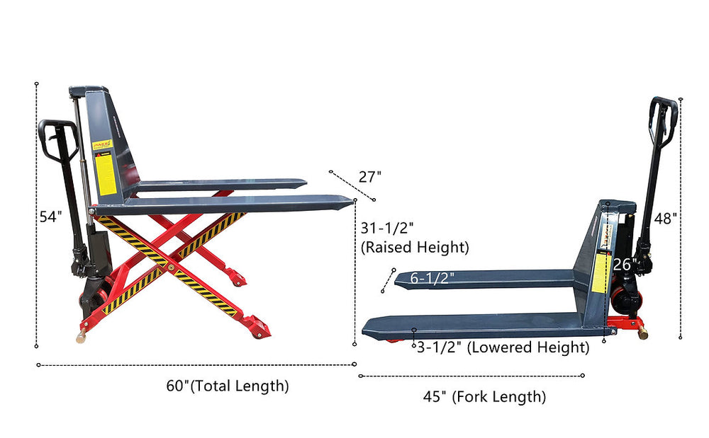 Pake Handling Tools PAKHT01 Manual High Lift Pallet Truck 45" x 27" 3300 lbs Capacity New