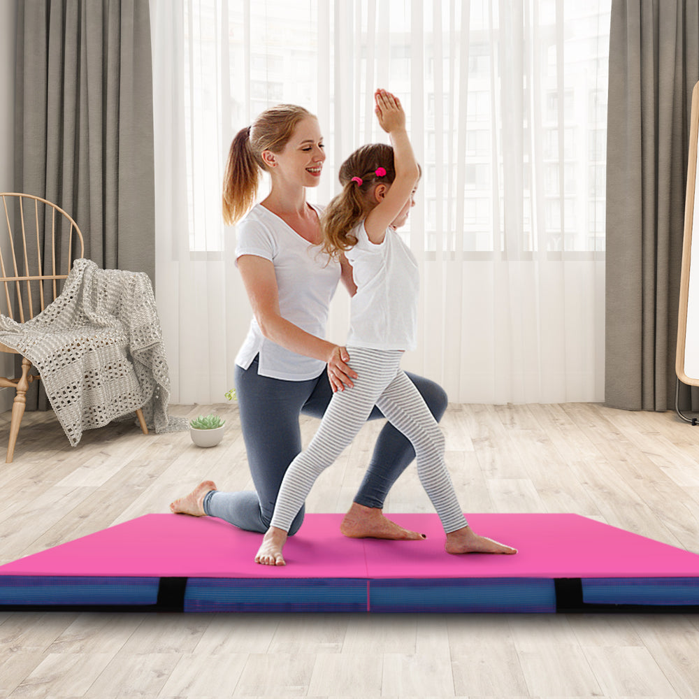 4ft x 4ft x 4in Bi-Folding Gymnastic Tumbling Mat with Handles and Cover-Pink - Gallery View 1 of 9