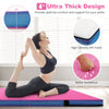 4" thick pink bi-folding gymnastic tumbling mat with handles, made of high-density EPE foam for comfort and support.