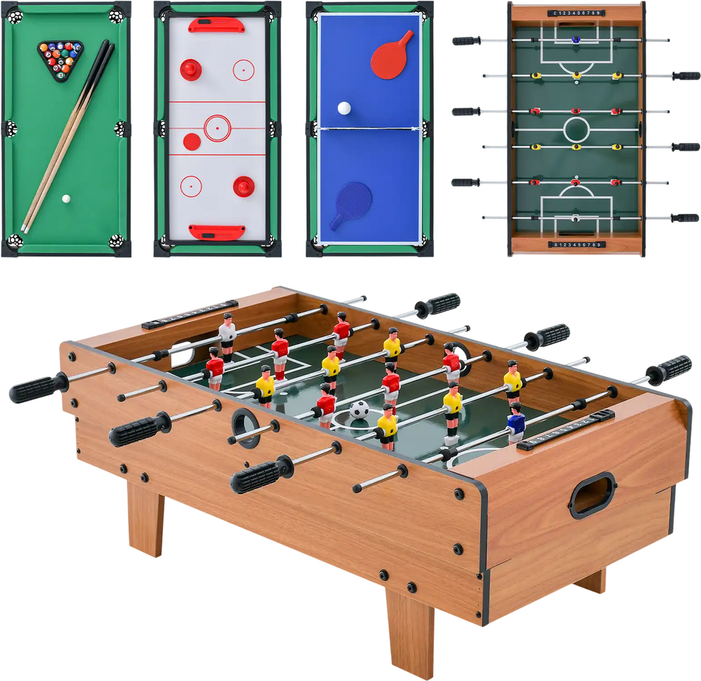4-in-1 Combo Game Table Set Foosball Table with Billiards and Hockey