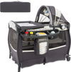 4 in 1 Portable Pack and Play Baby Nursery Center in yellow, featuring a bassinet, changing table, and storage pockets.