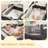 4-in-1 portable baby nursery center in yellow, showing bassinet, changing table, crib, and playpen modes for versatile.