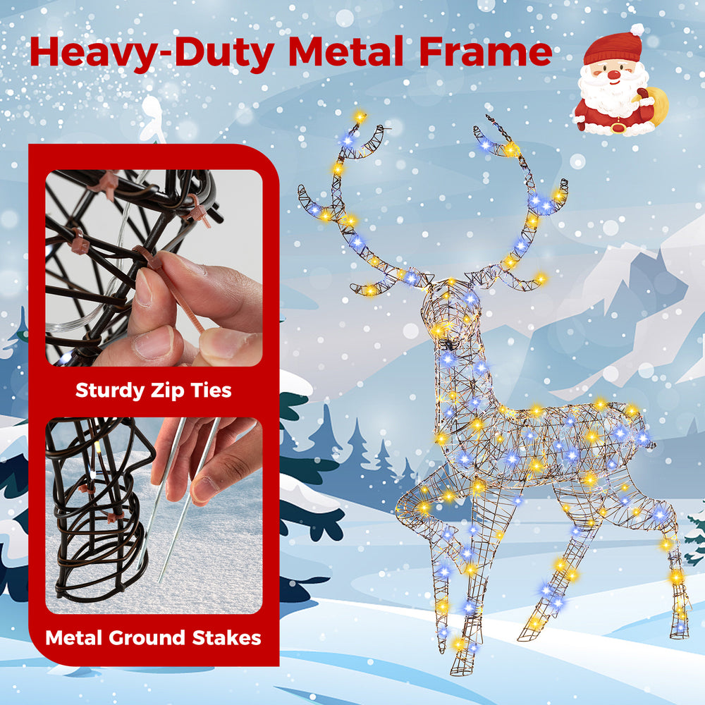 Pre-lit 4.6 feet Christmas reindeer with 170 LED lights, featuring a heavy-duty metal frame for outdoor stability.