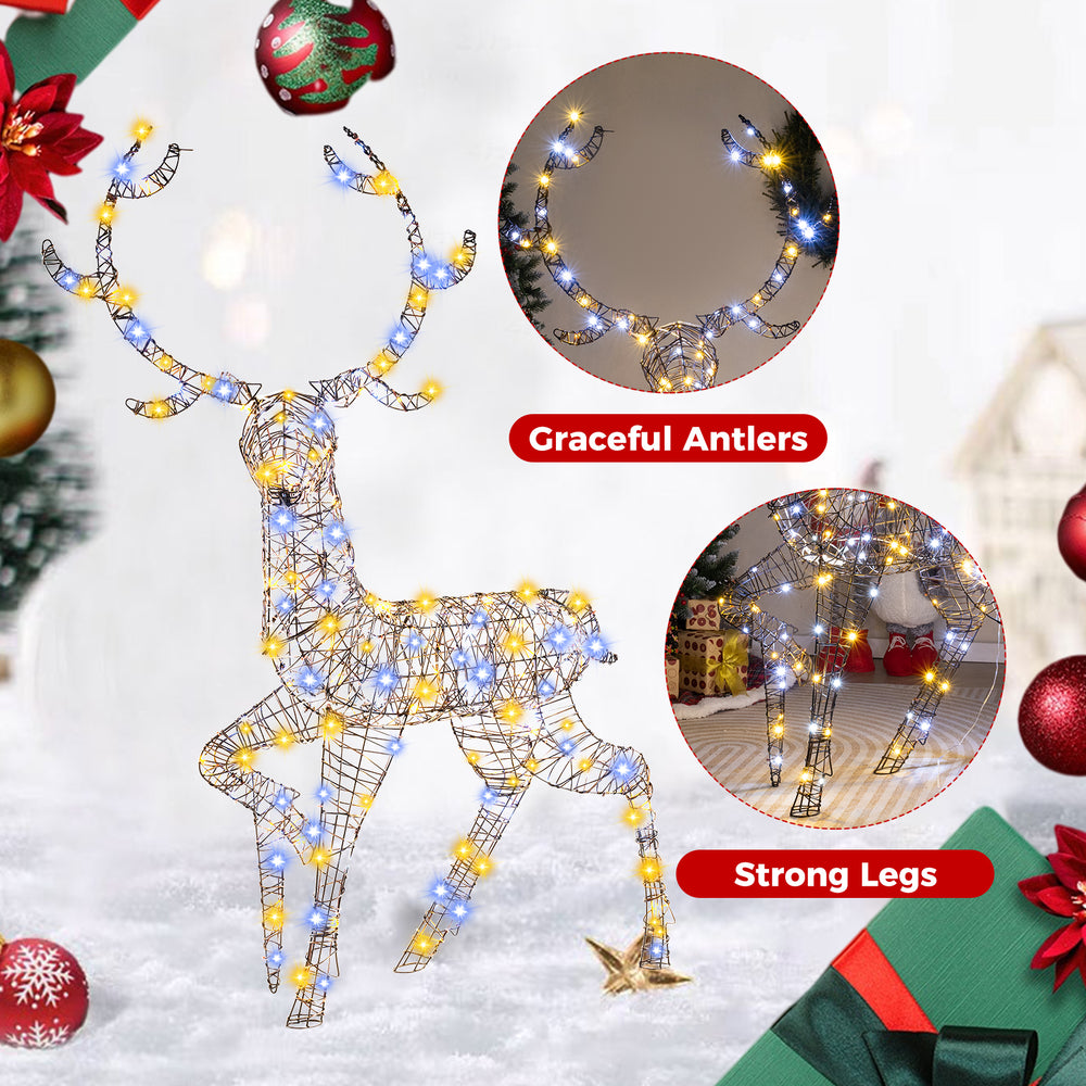Pre-lit 4.6 feet Christmas reindeer with 170 LED lights, featuring graceful antlers and strong legs for outdoor display.