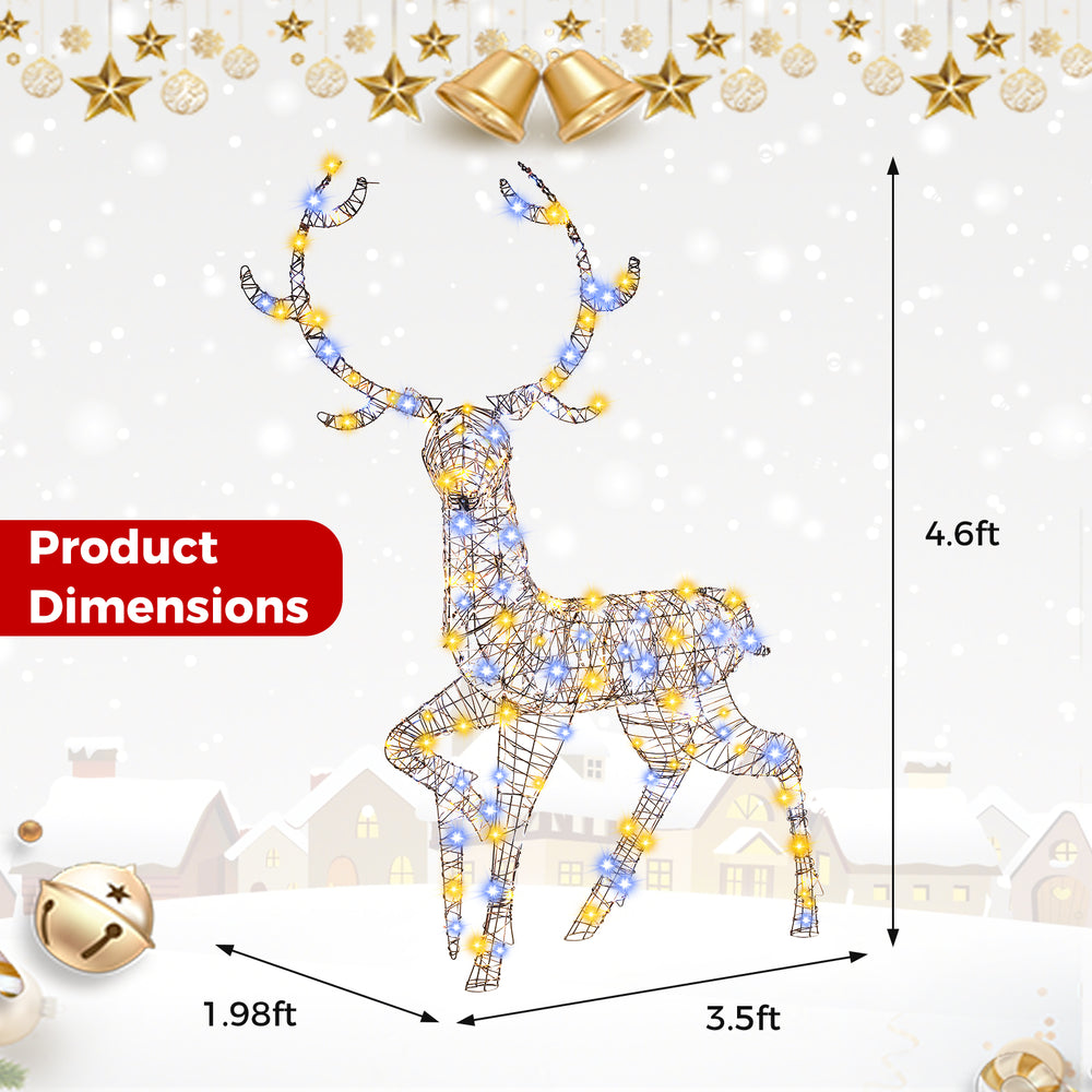 3D Christmas reindeer decoration, 4.6 feet tall, with 170 cold and warm LED lights, perfect for garden or indoor.