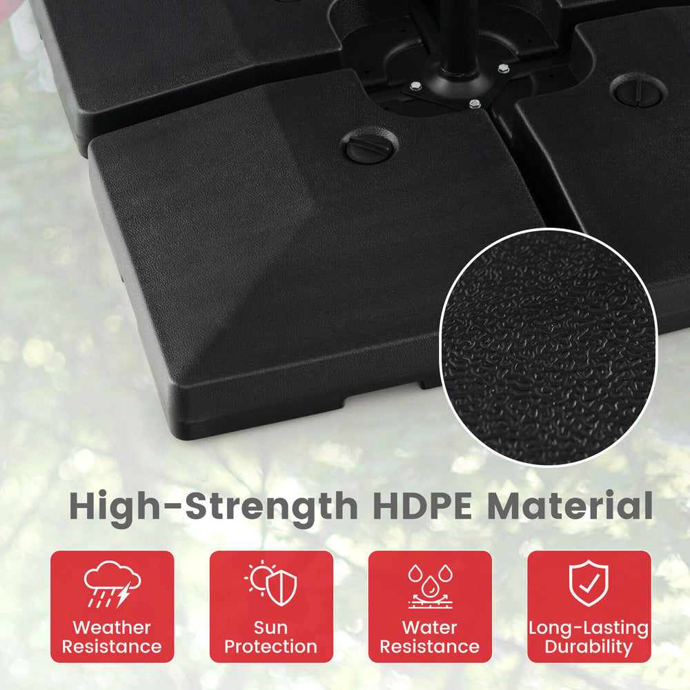 4-Piece 20L cantilever umbrella base made of high-strength HDPE material, designed for outdoor patio use and easy.